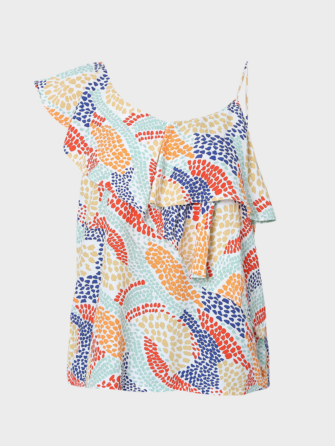 White Abstract Print Top