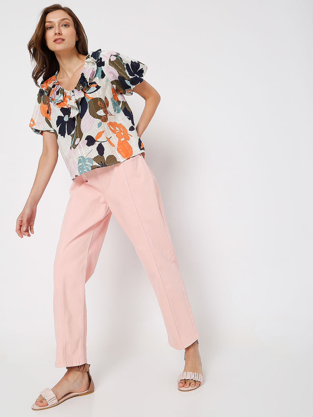 Beige Floral Print Top