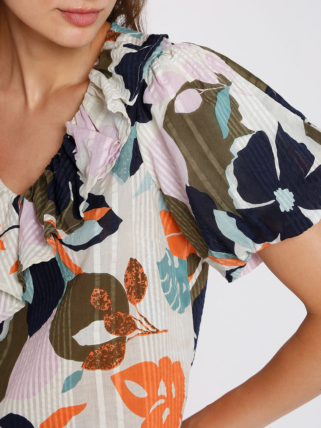 Beige Floral Print Top
