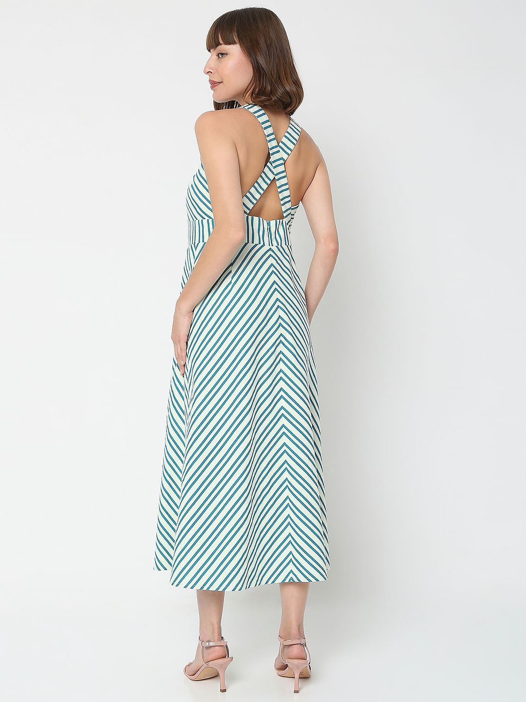 Blue Striped Midi Dress