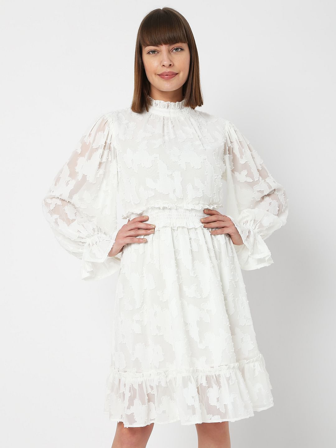 White Floral Fit & Flare Dress