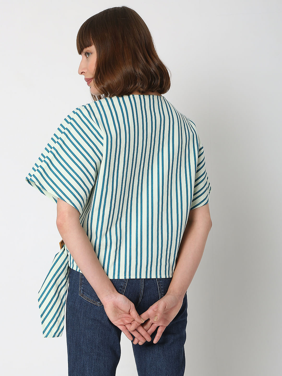 Green Striped Wrap Top