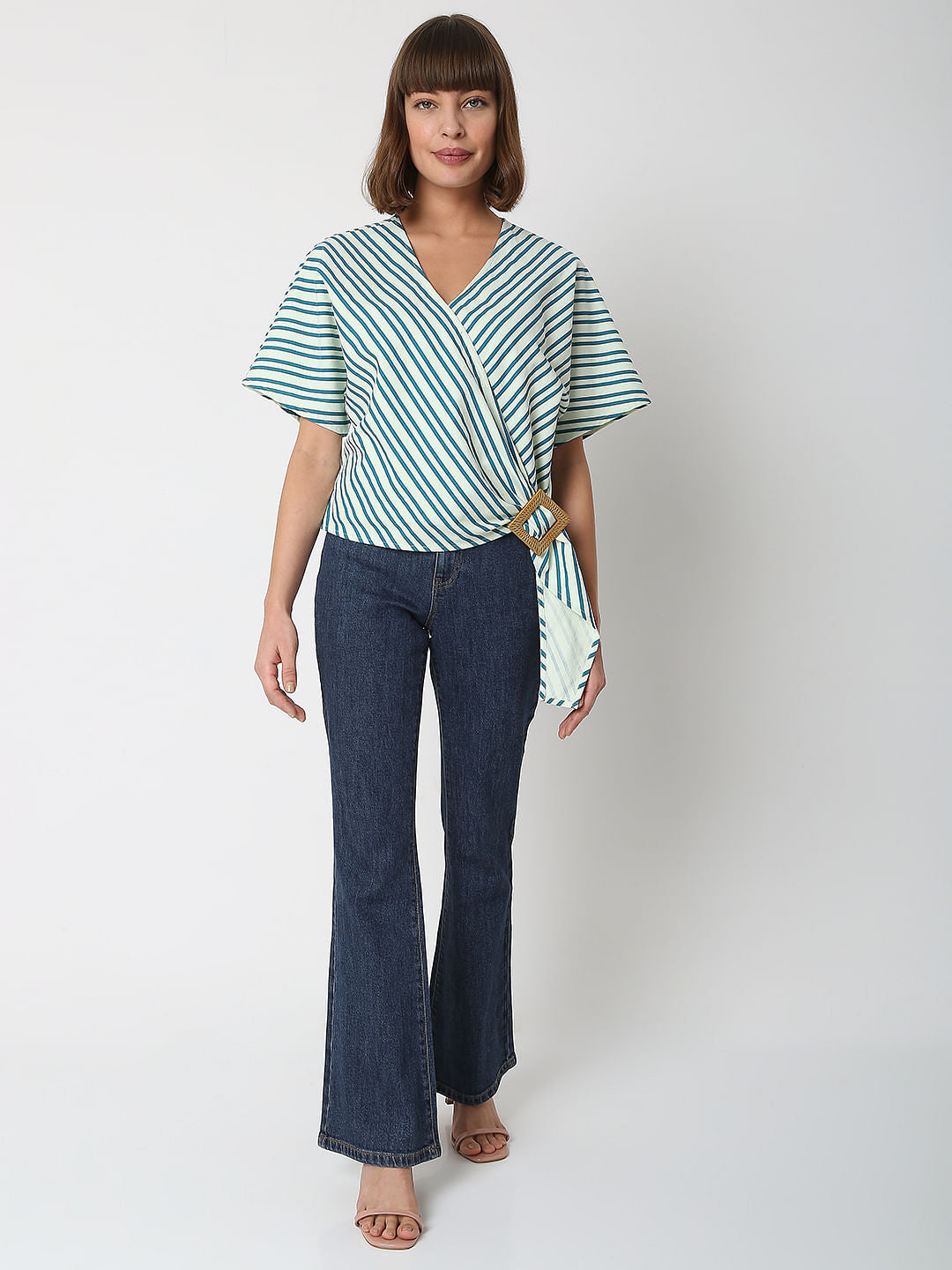Green Striped Wrap Top