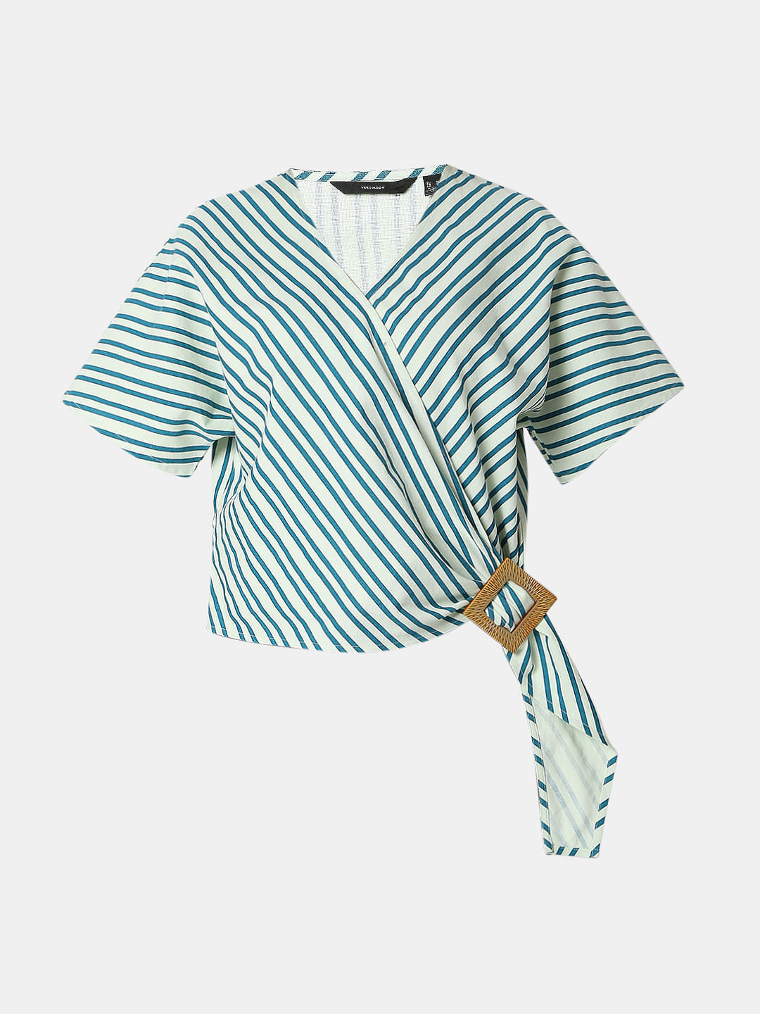 Green Striped Wrap Top