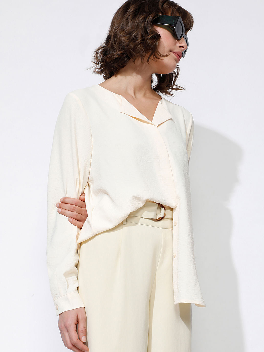 Ecru Folded Collar Top