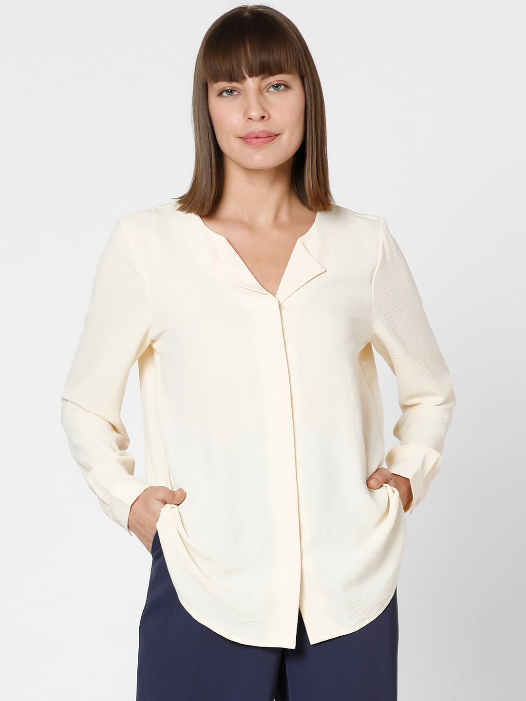 Ecru Folded Collar Top