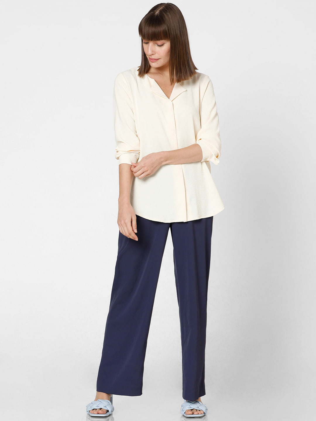 Ecru Folded Collar Top