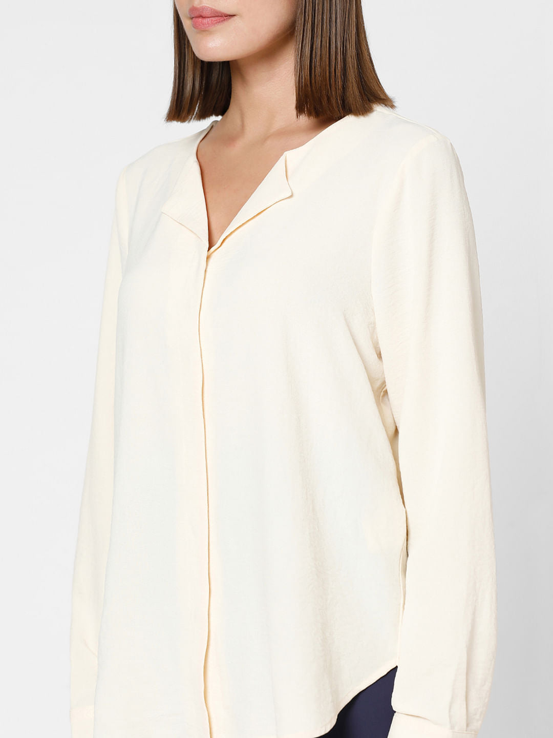 Ecru Folded Collar Top