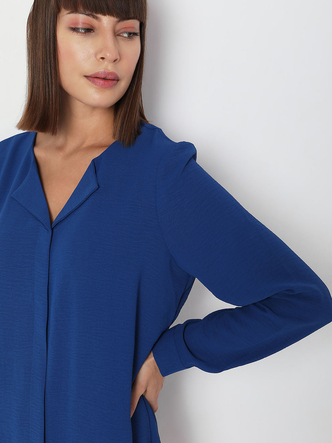 Blue Folded Collar Top