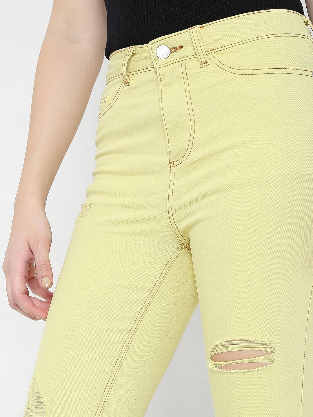 Lime Green Mid Rise Distressed Wendy Skinny Jeans