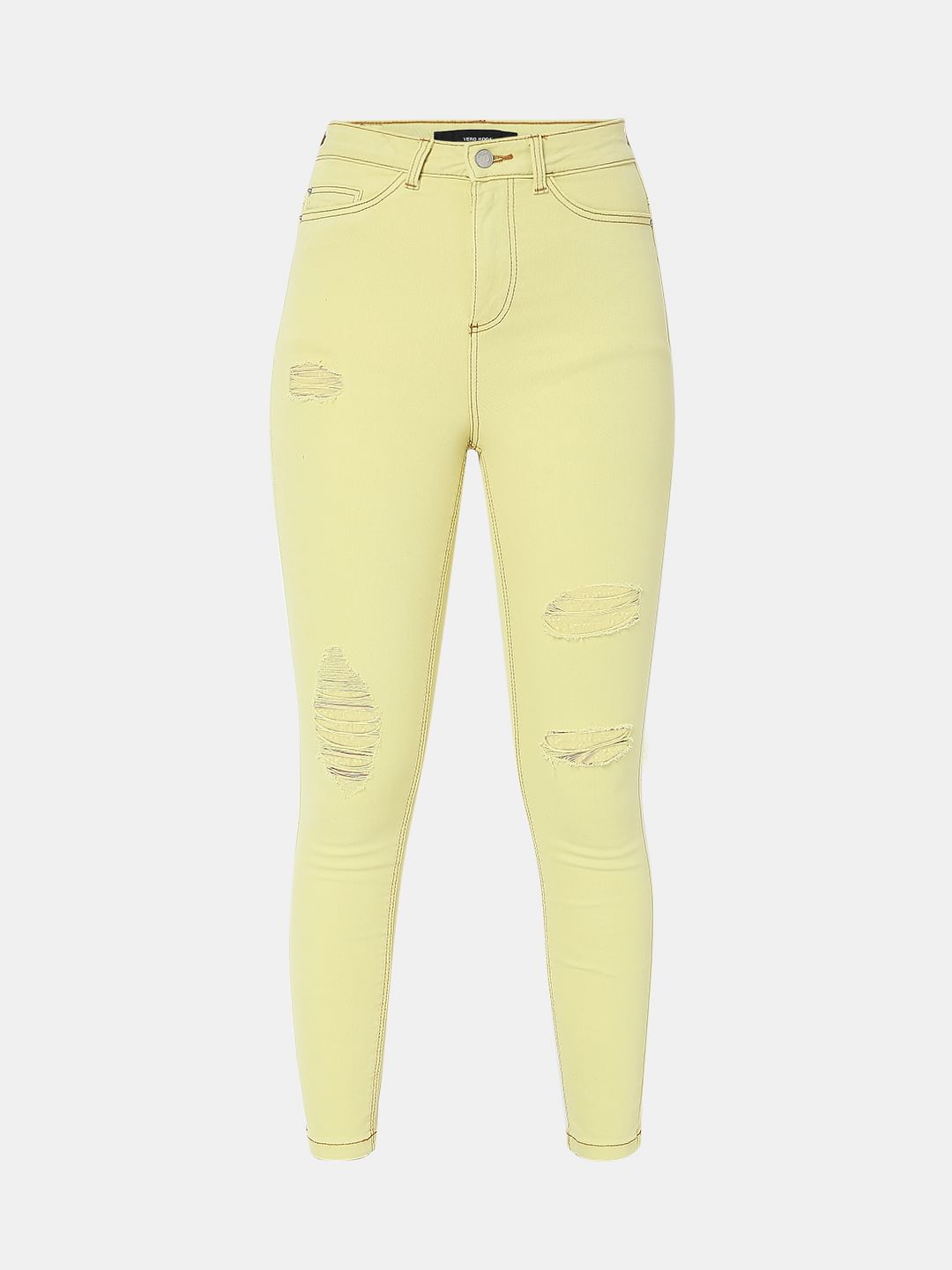 Lime Green Mid Rise Distressed Wendy Skinny Jeans