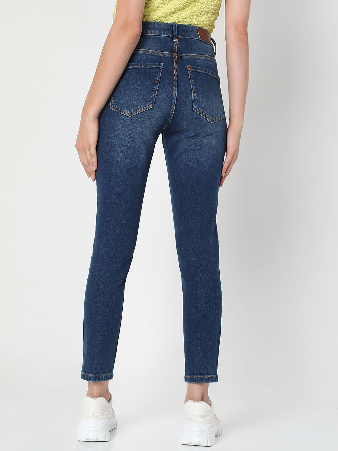Blue Mid Rise Front Button Flap Wendy Skinny Jeans