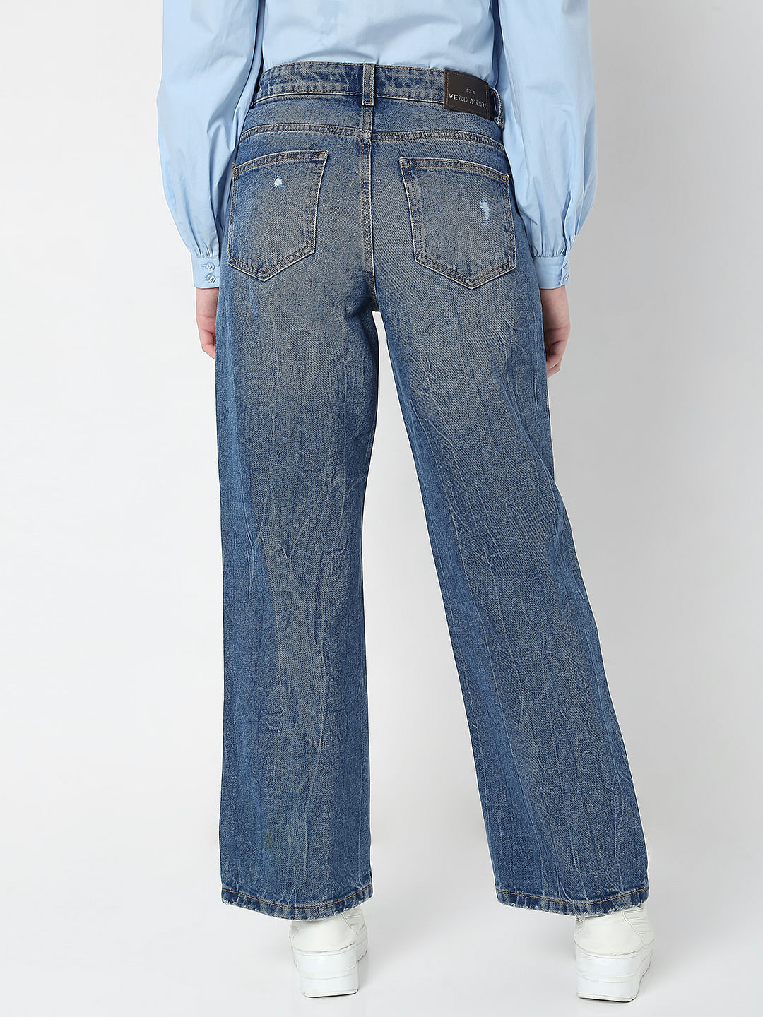 Blue High Waist Wide Leg Torn Jeans