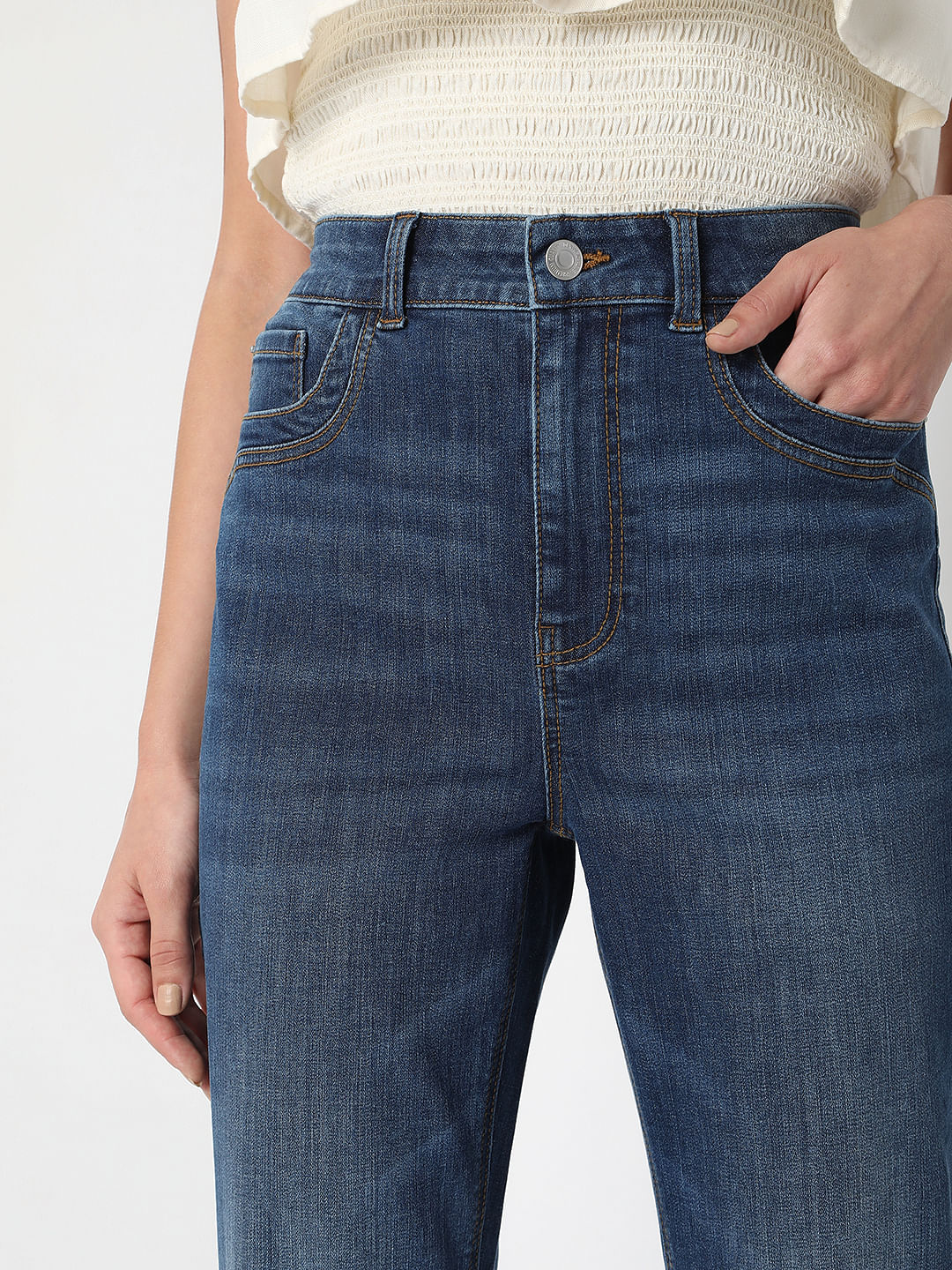 Blue High Rise Boot Cut Jeans