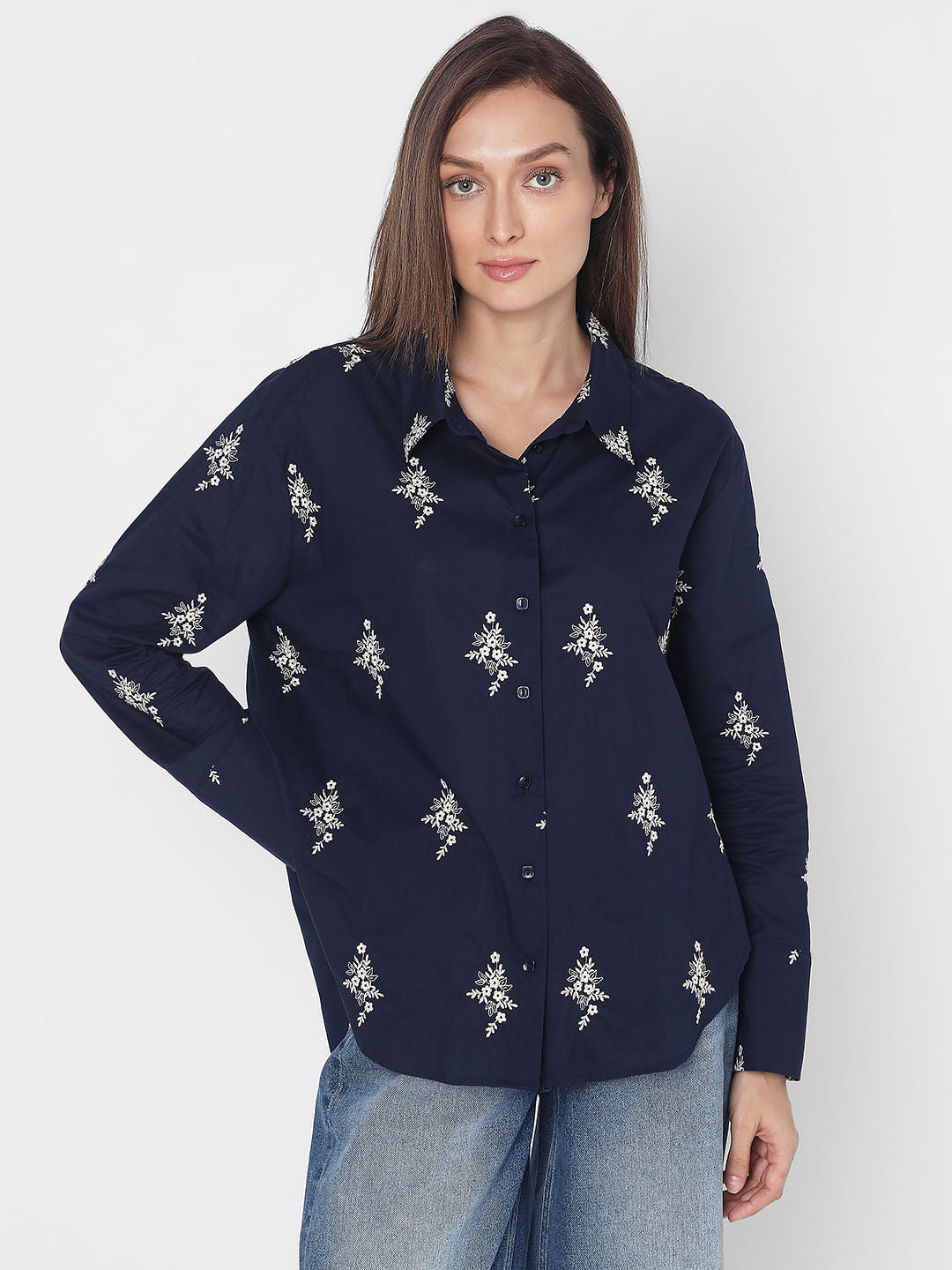 Navy Blue Embroidered Shirt