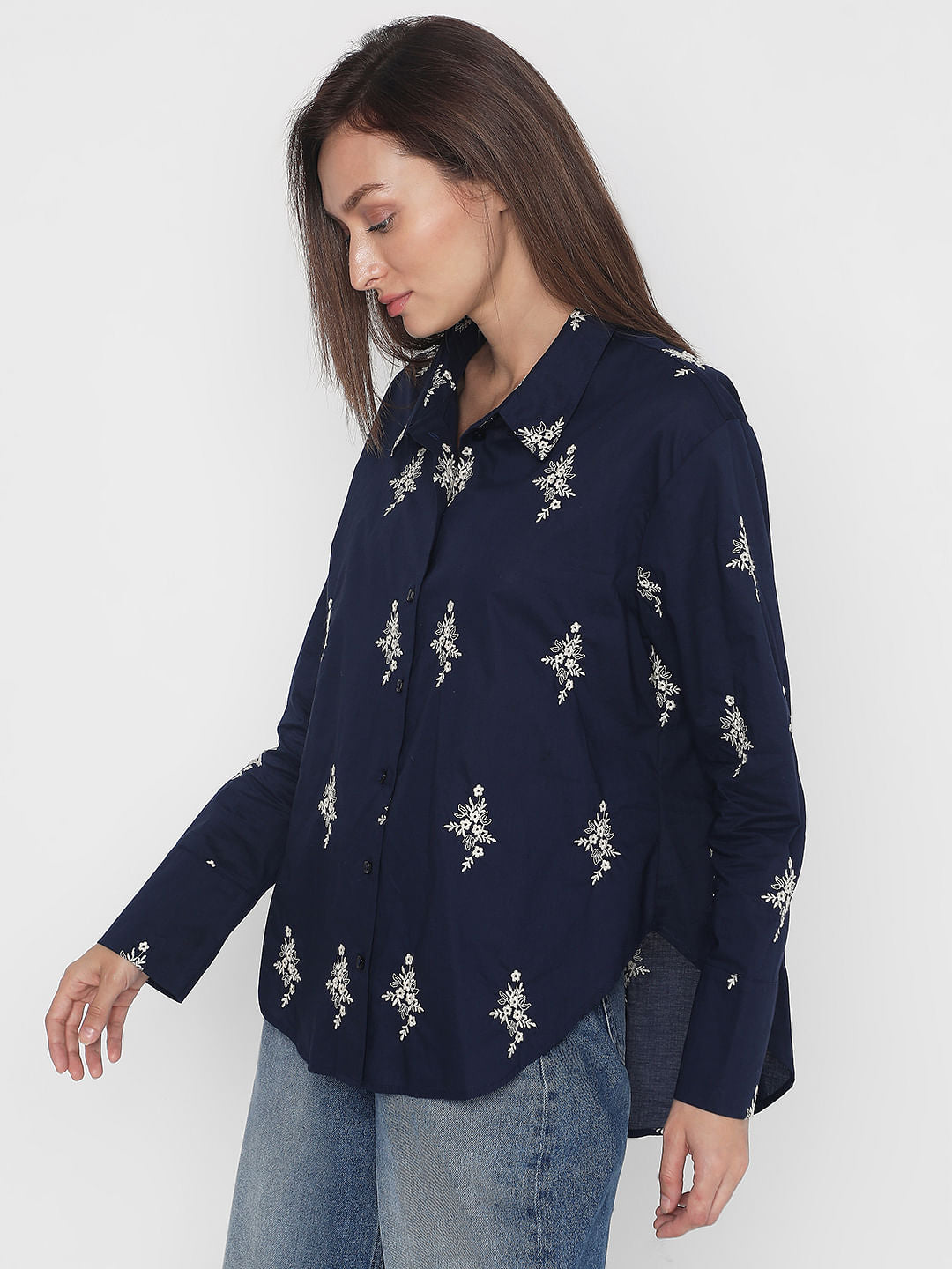 Navy Blue Embroidered Shirt