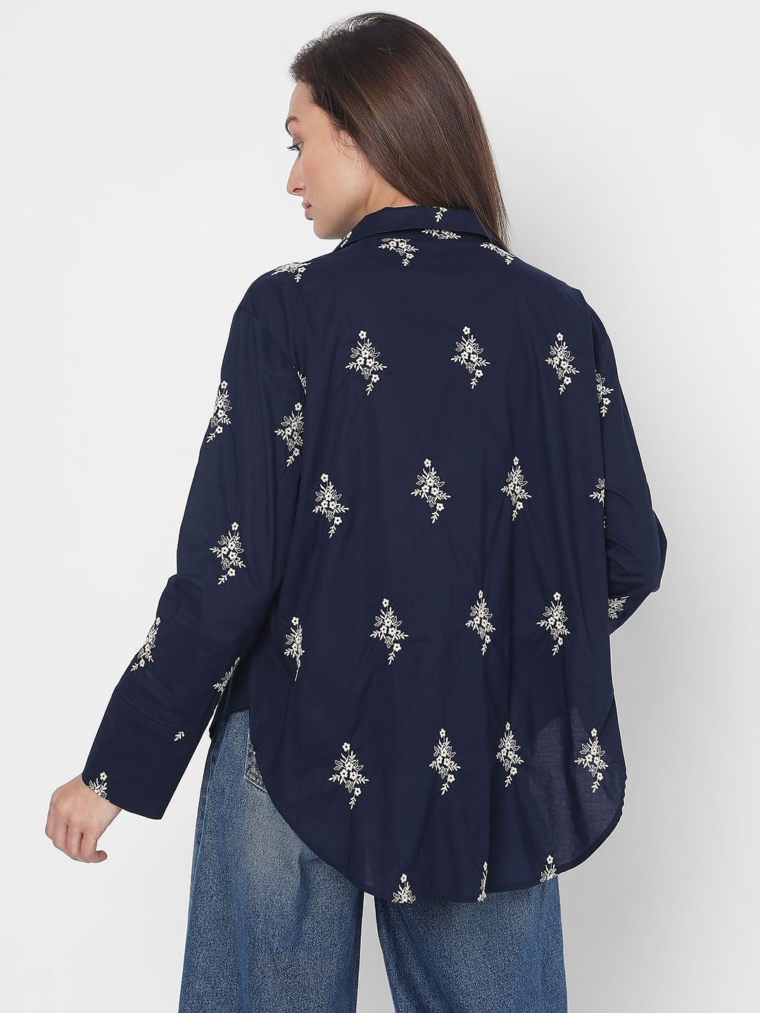 Navy Blue Embroidered Shirt