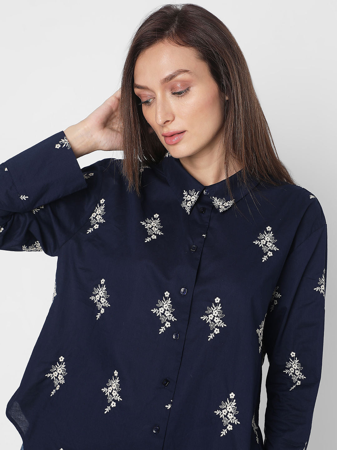 Navy Blue Embroidered Shirt