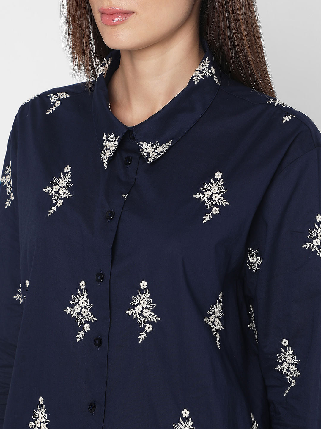 Navy Blue Embroidered Shirt
