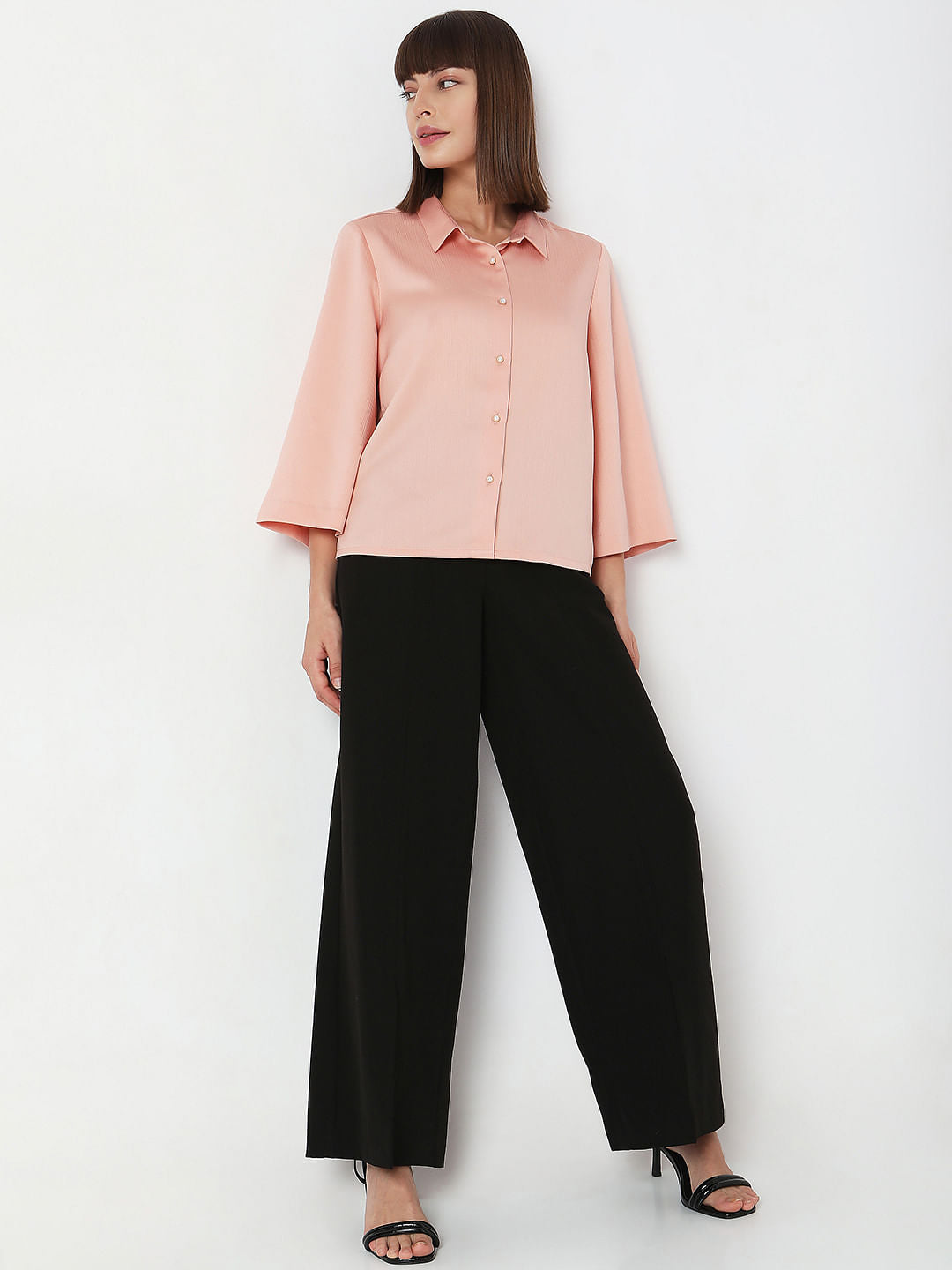Dull Pink Flared Sleeves Shirt