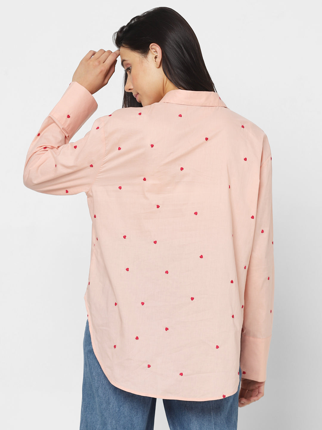Pink Heart Embroidered Shirt