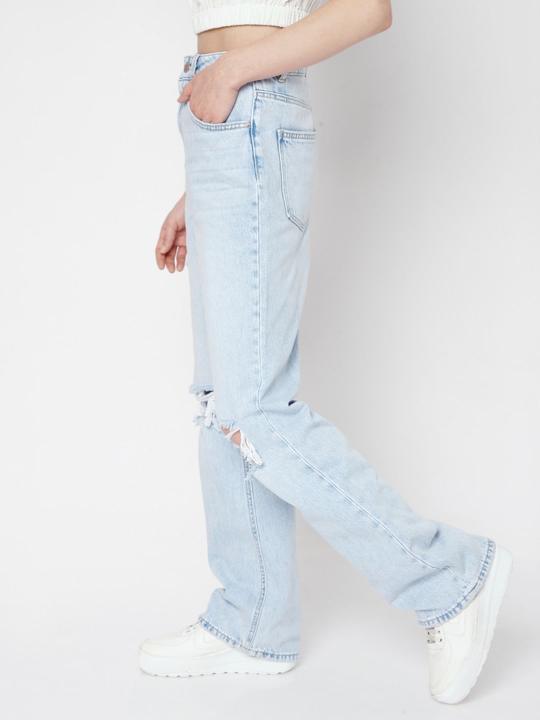 Light Blue Ripped Loose Fit Jeans