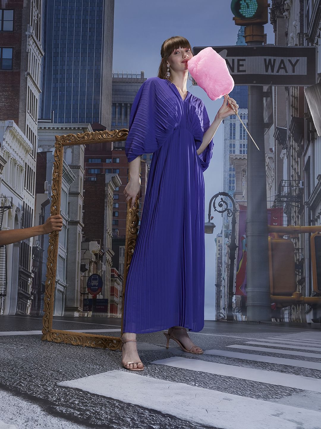 Purple Pleated Maxi Dress - Main Image