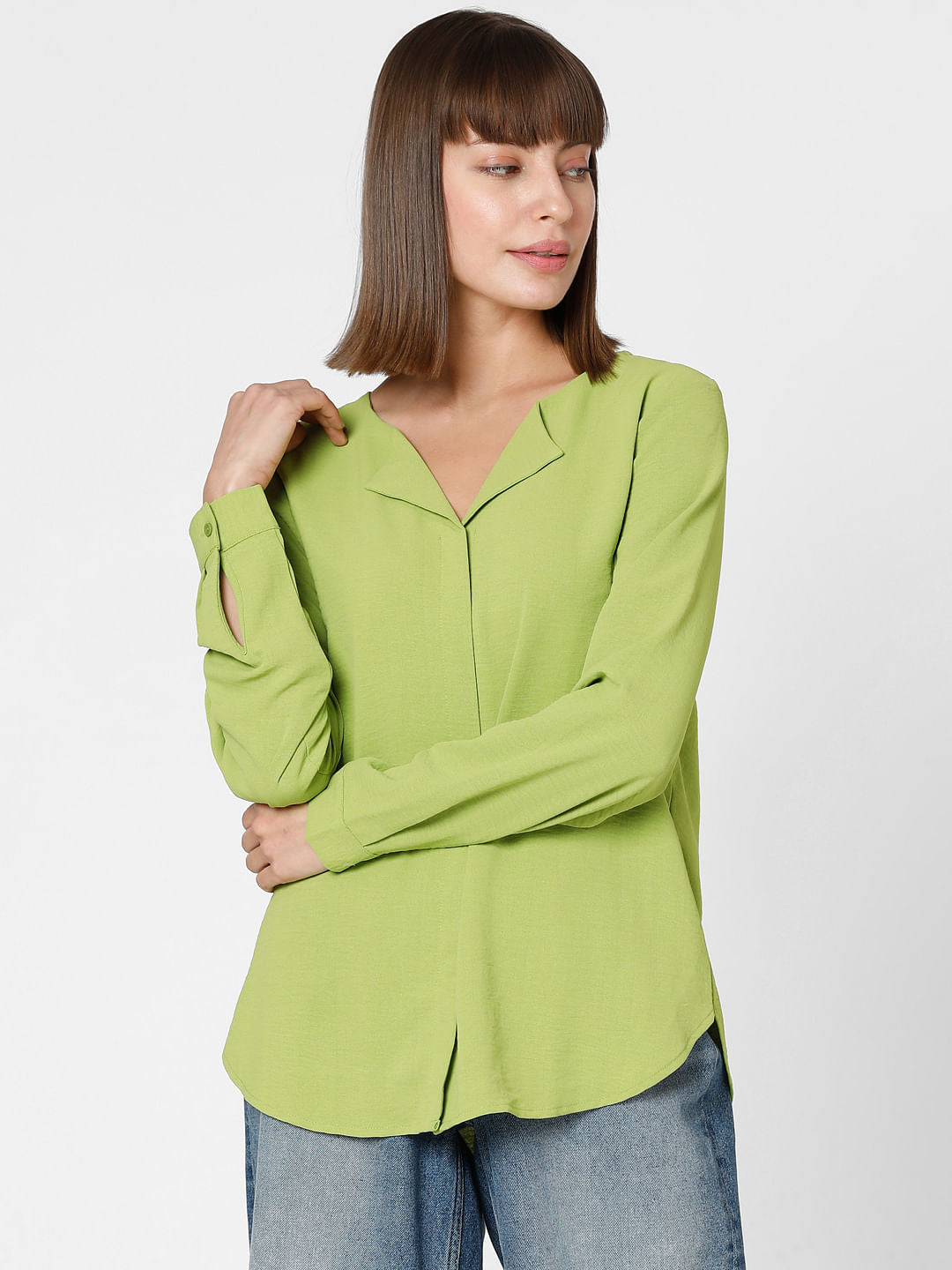Green Folded Collar Top