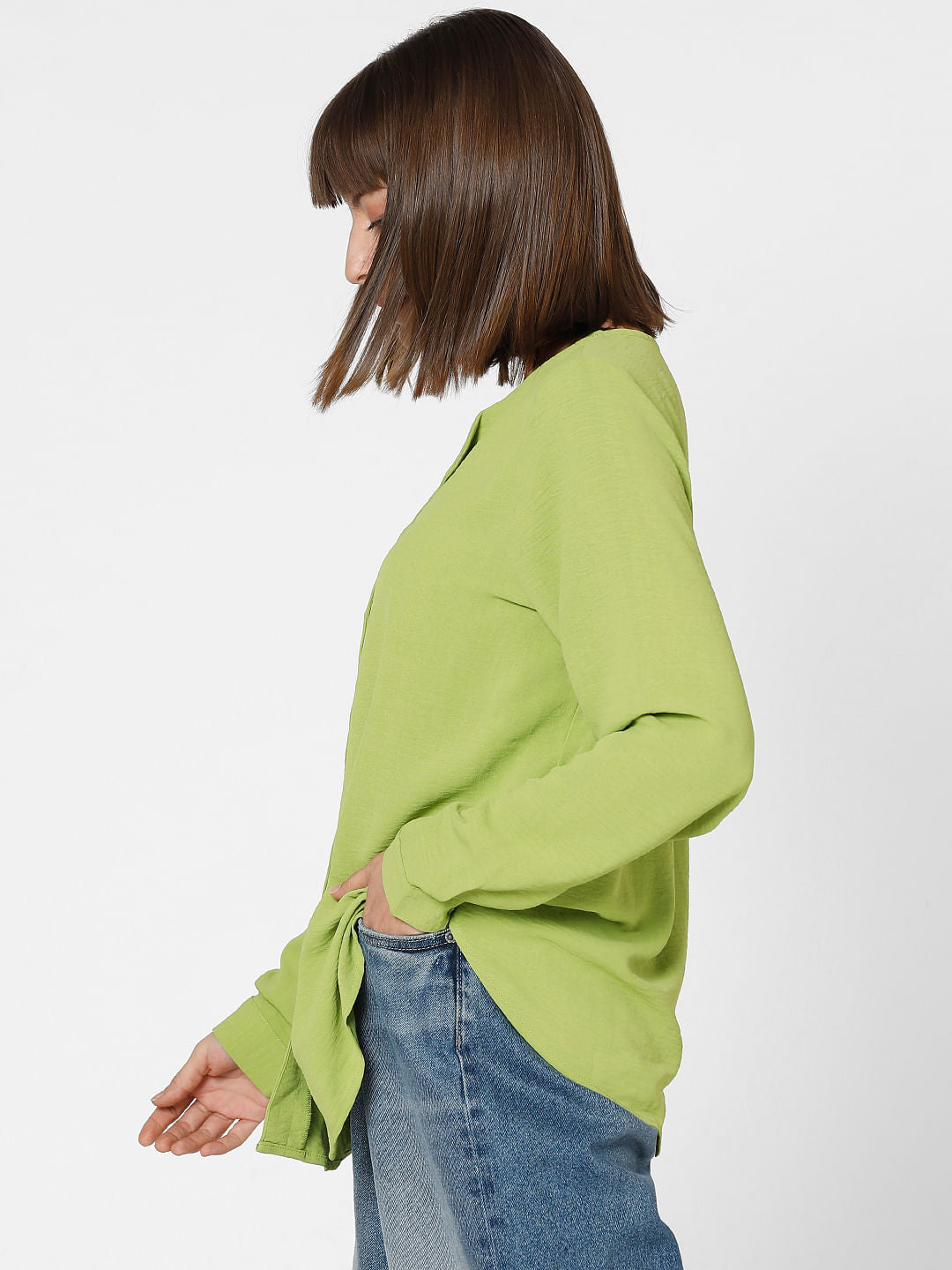 Green Folded Collar Top