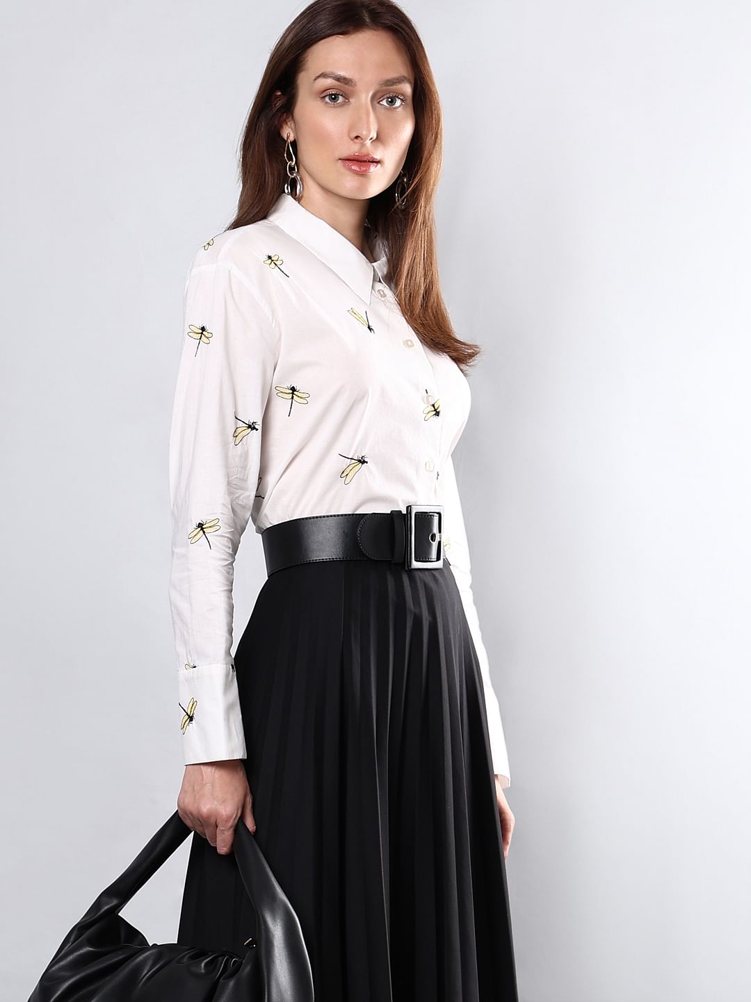 White Dragonfly Embroidered Shirt