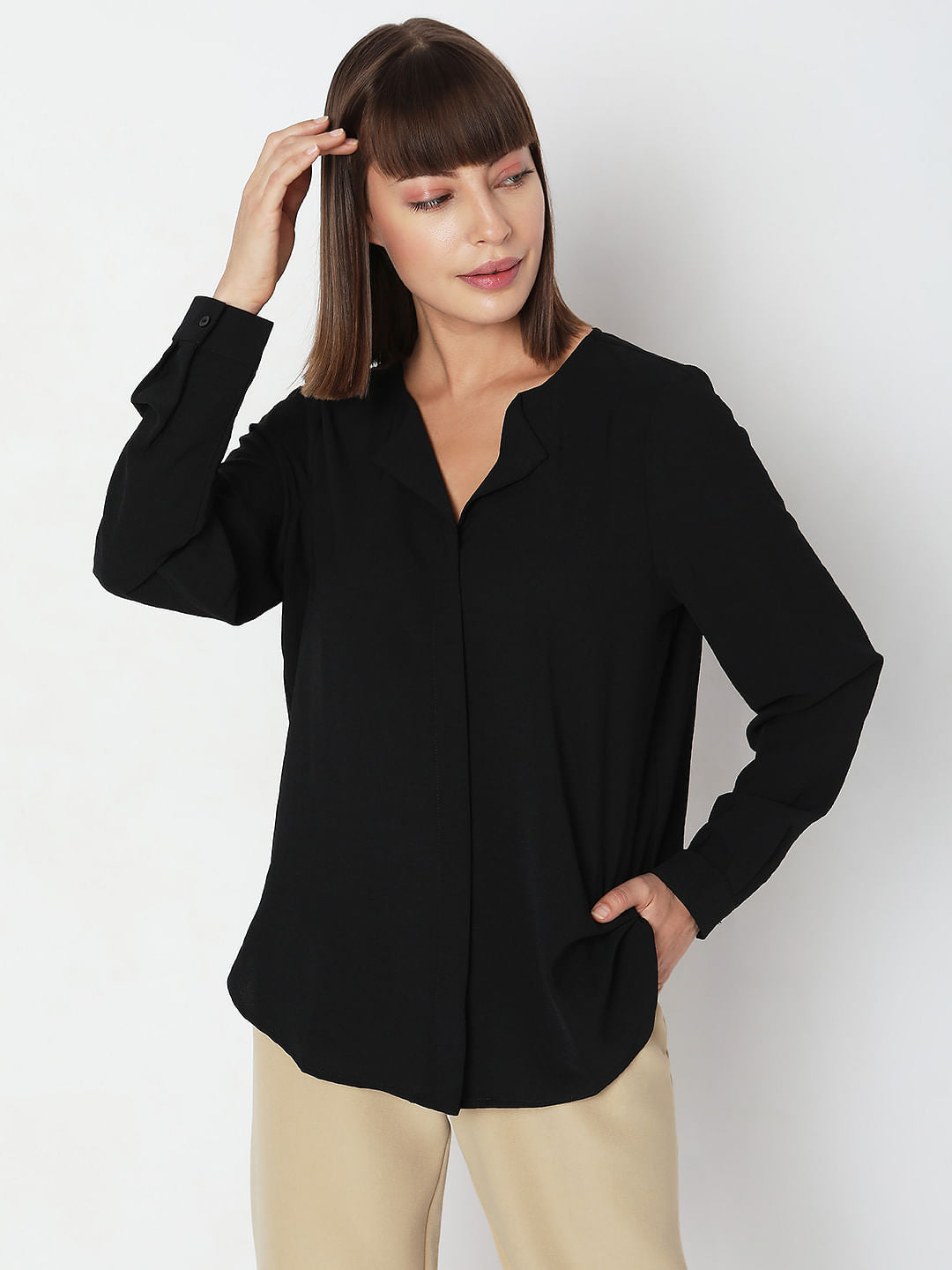 Black Folded Collar Top