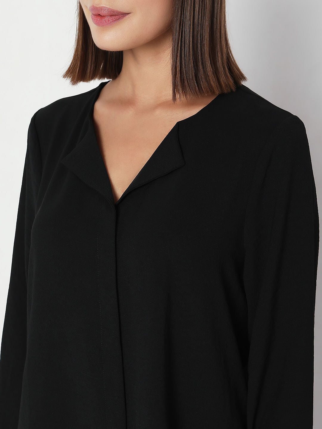 Black Folded Collar Top
