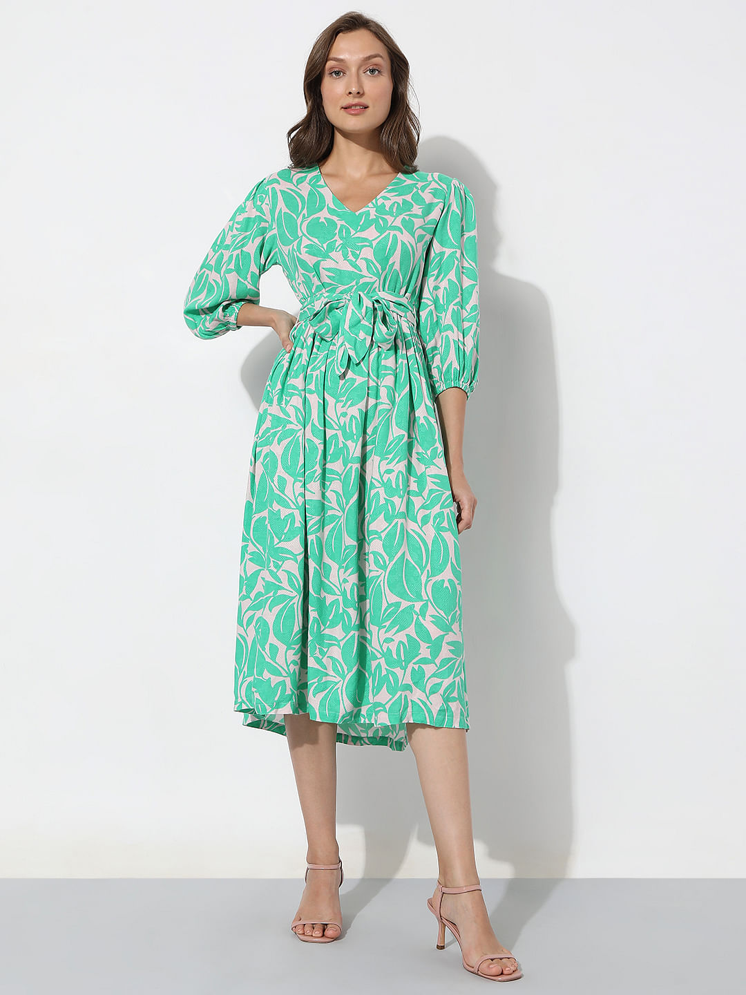 Mint Green Floral Midi Dress