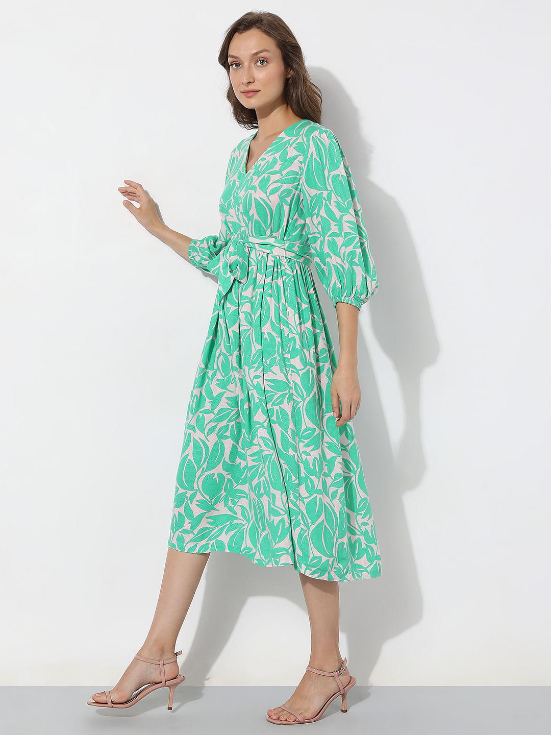 Mint Green Floral Midi Dress