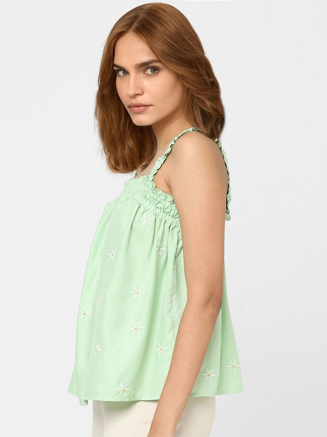 Green Embroidered Strappy Top