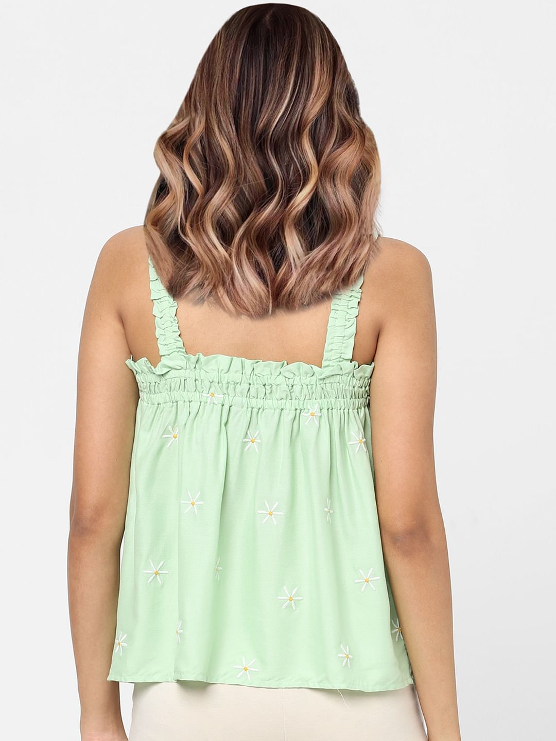 Green Embroidered Strappy Top