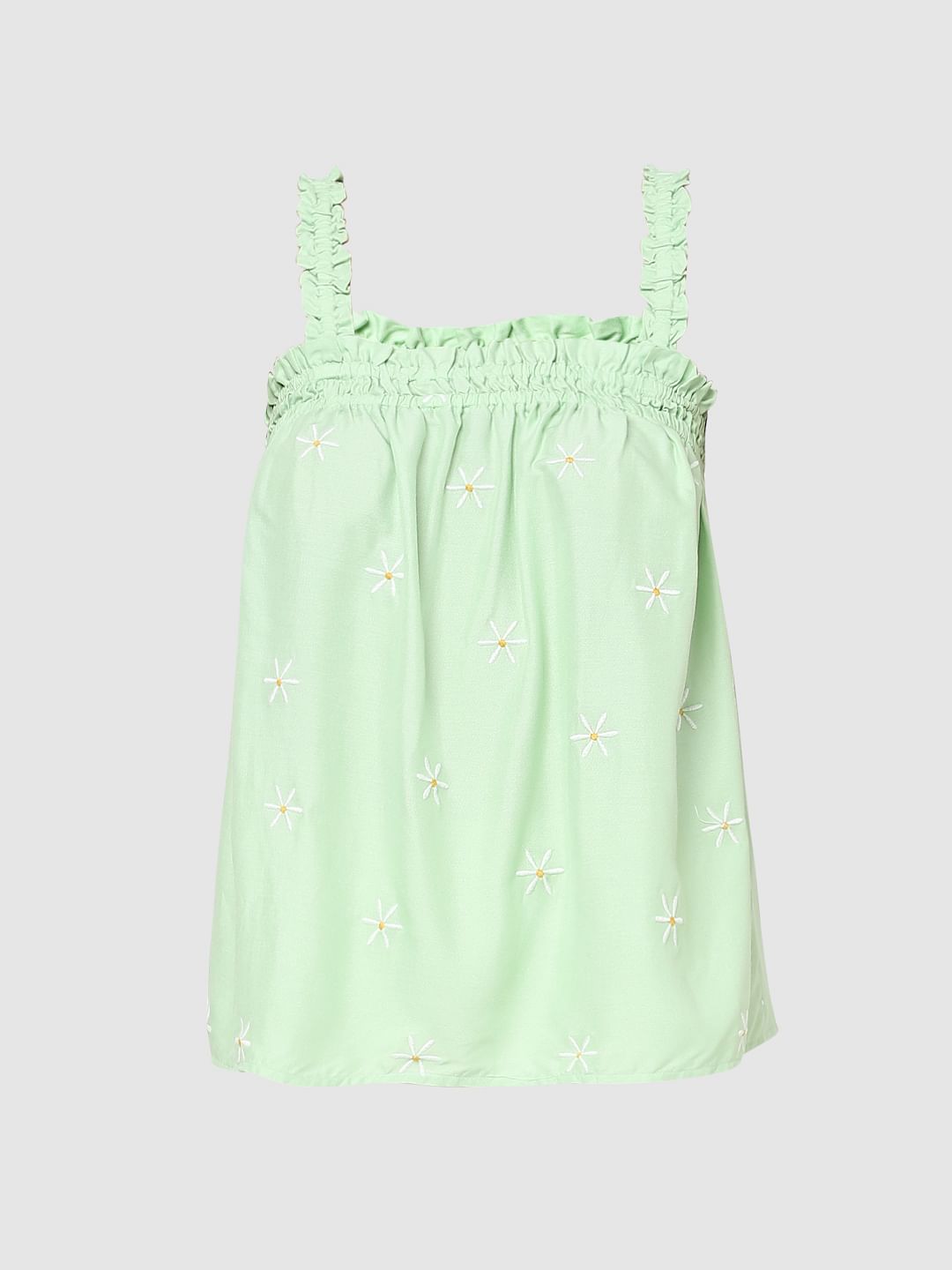 Green Embroidered Strappy Top