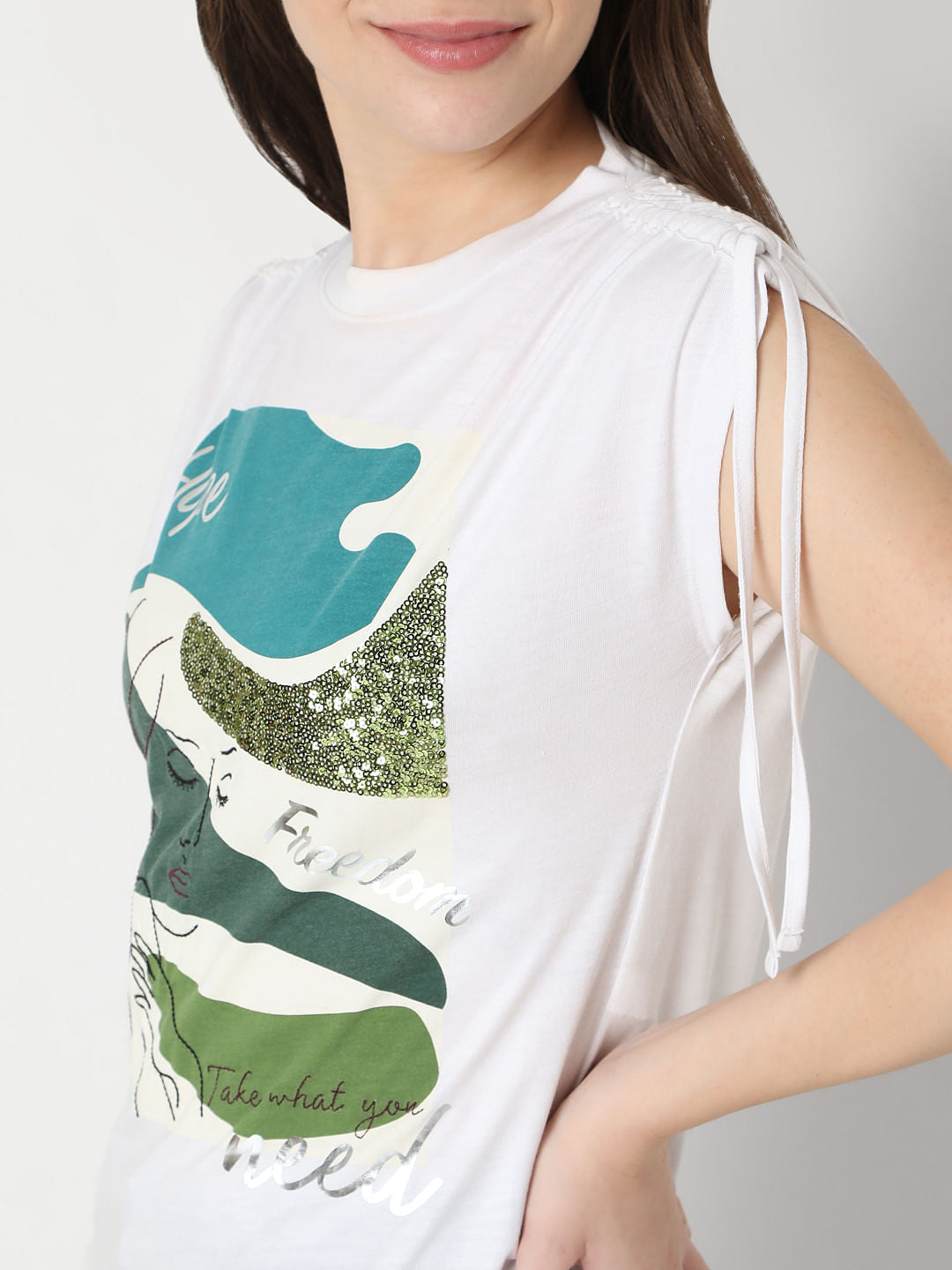 White Graphic Print Top