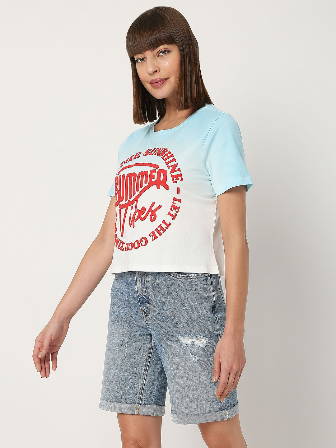 Blue Text Print T-Shirt