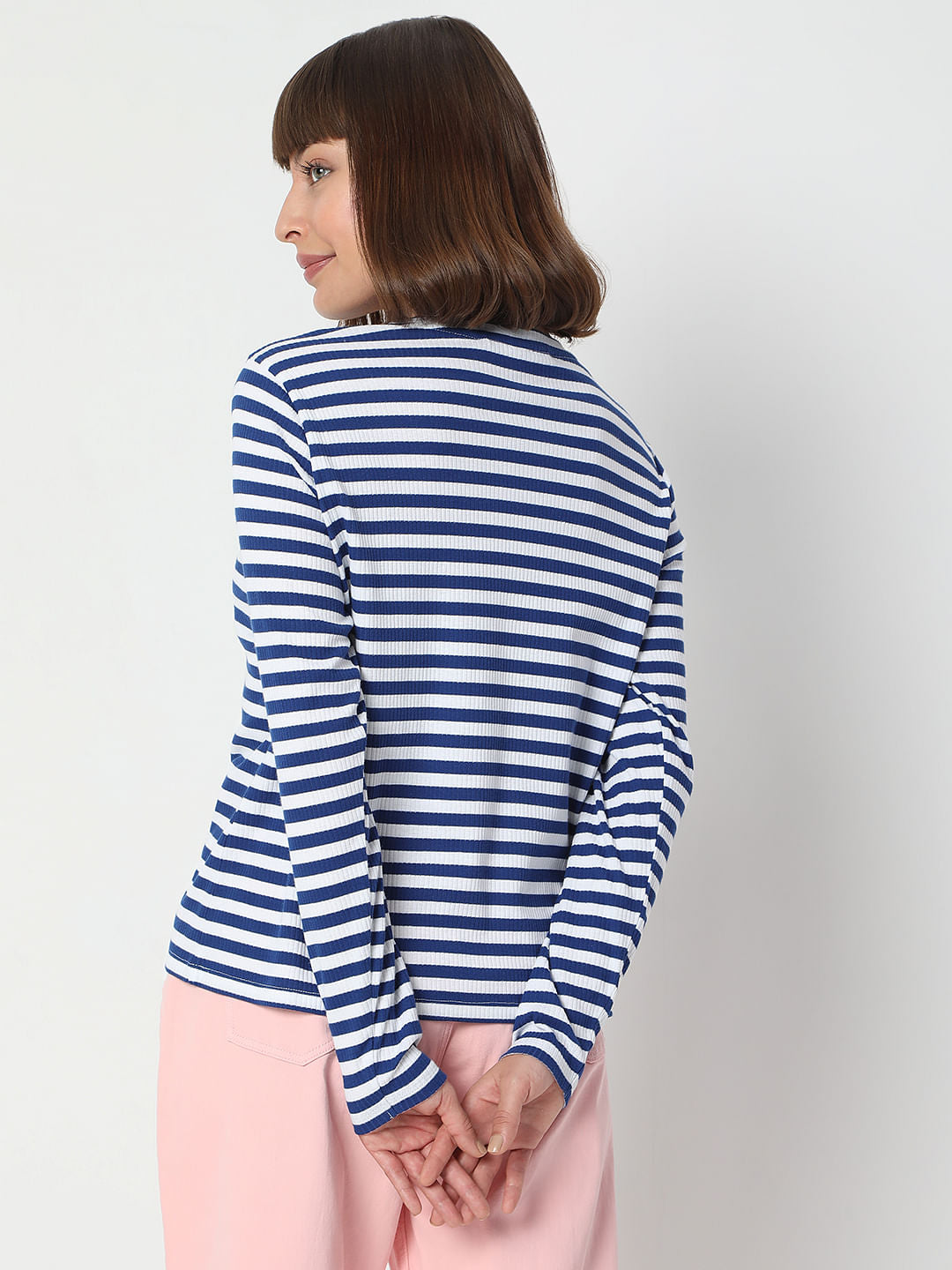 Blue Striped Full Sleeves T-Shirt
