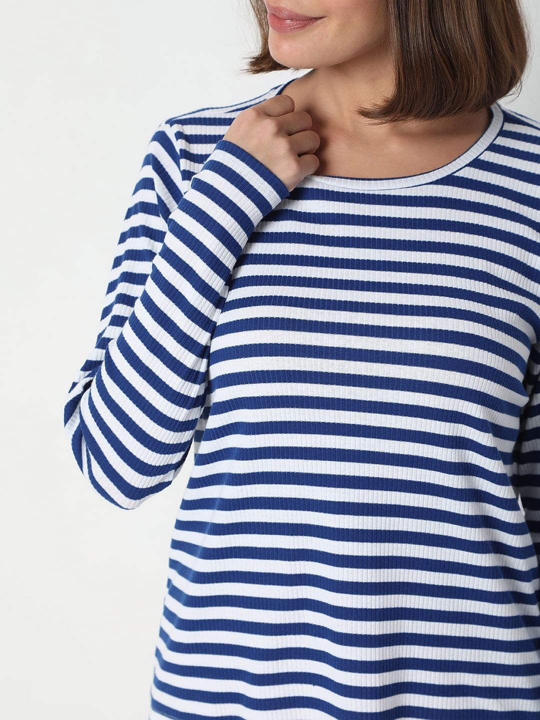 Blue Striped Full Sleeves T-Shirt