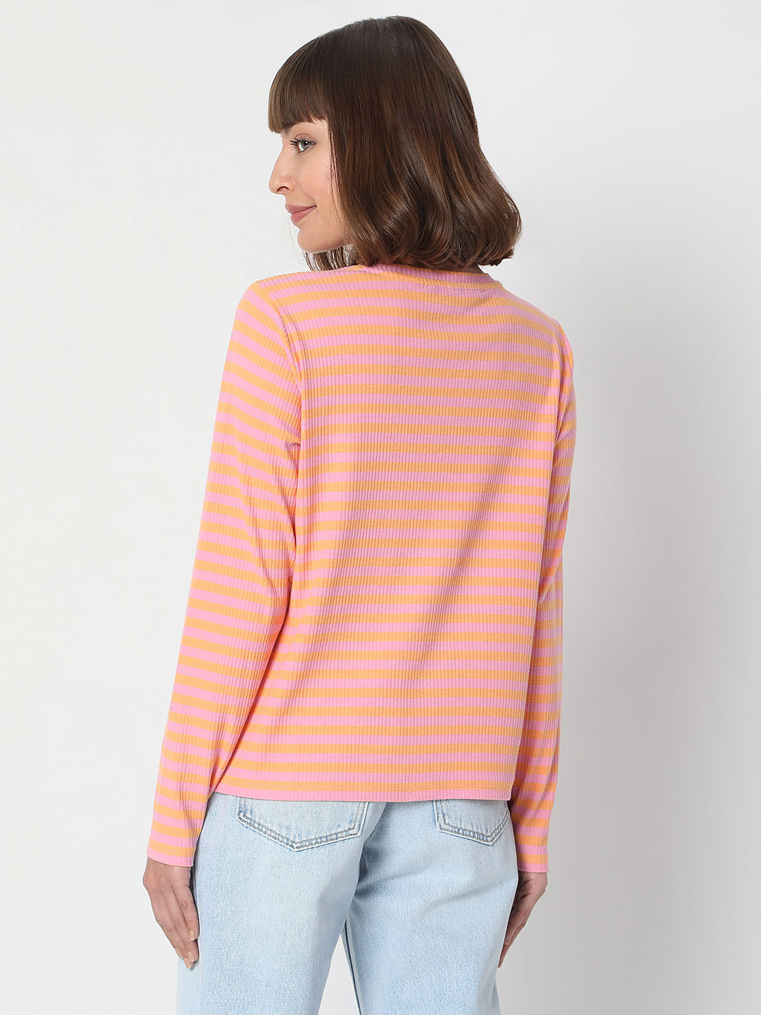 Pink Striped Full Sleeves T-Shirt