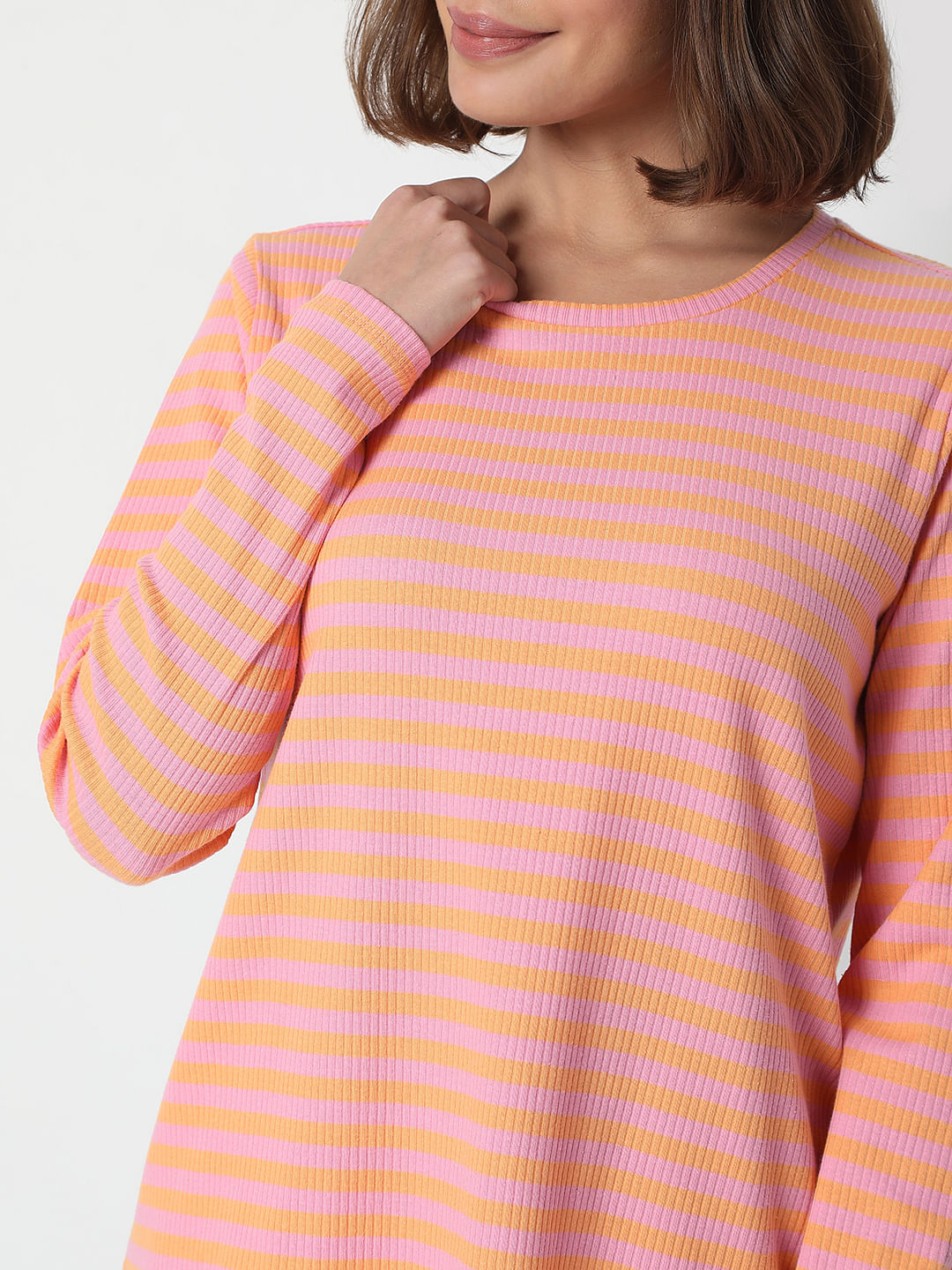 Pink Striped Full Sleeves T-Shirt