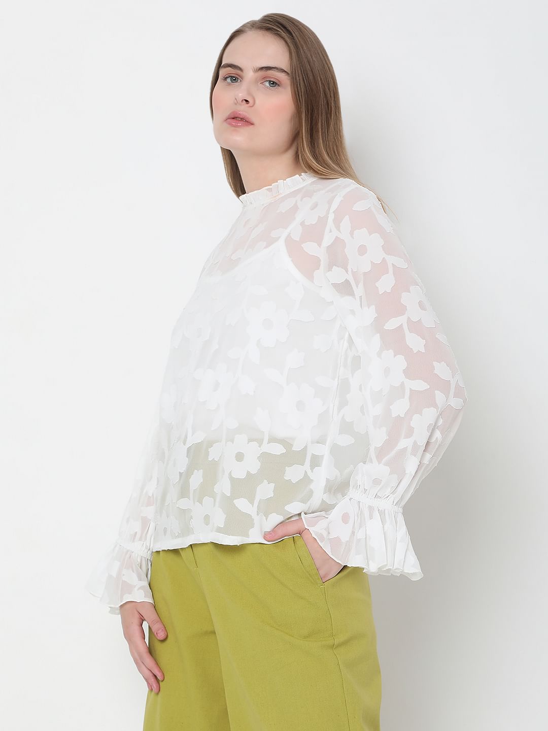 White Floral Jacquard Top