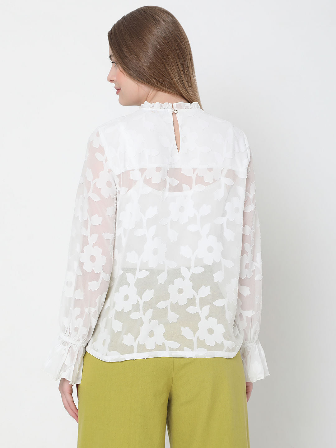 White Floral Jacquard Top
