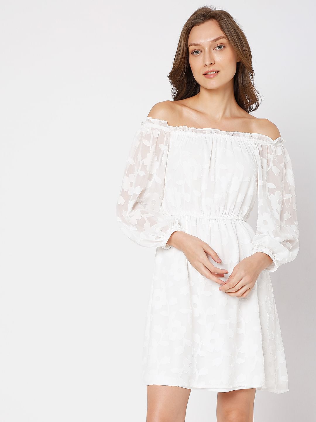 White Floral Off-Shoulder Dress