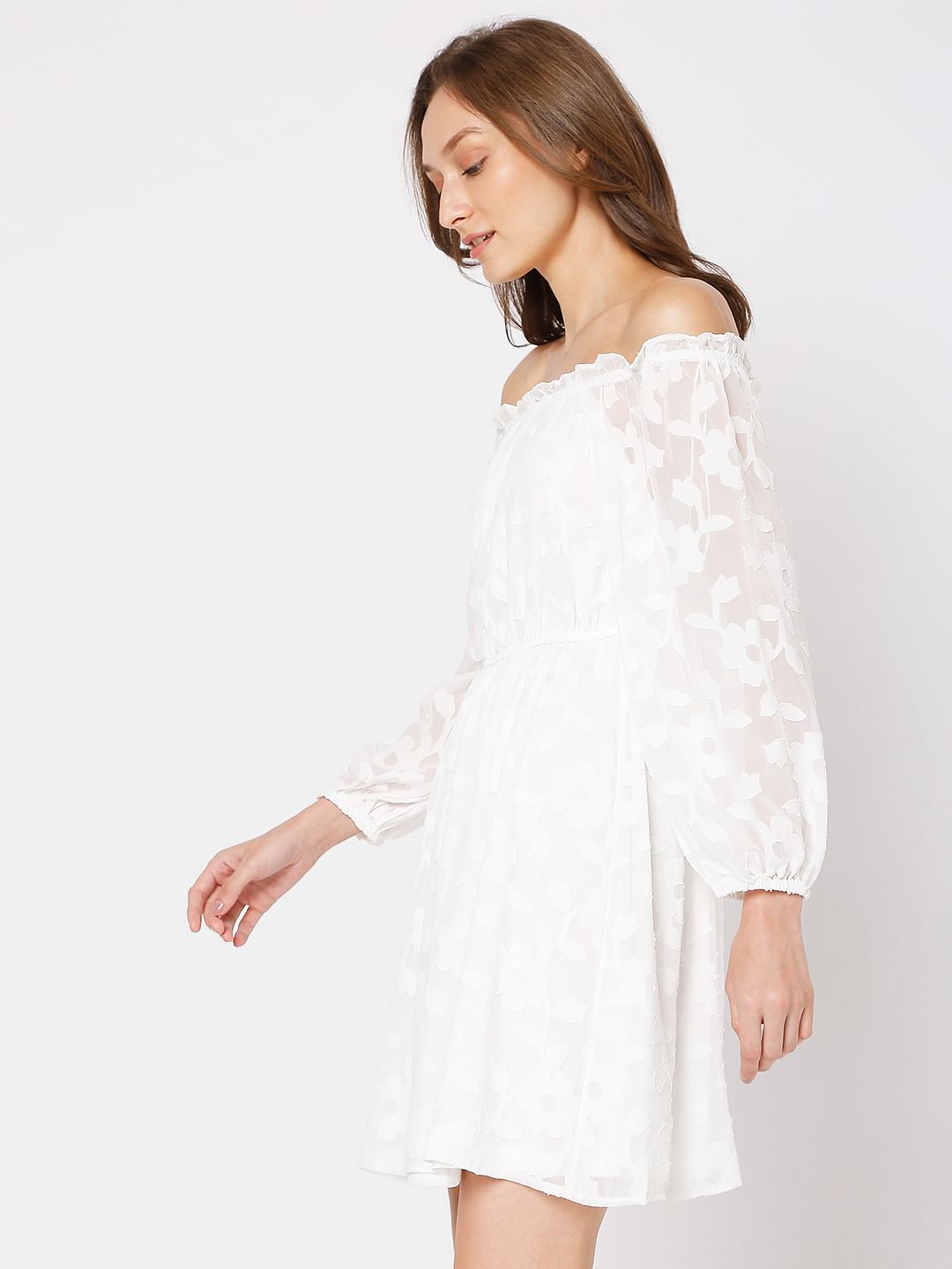 White Floral Off-Shoulder Dress