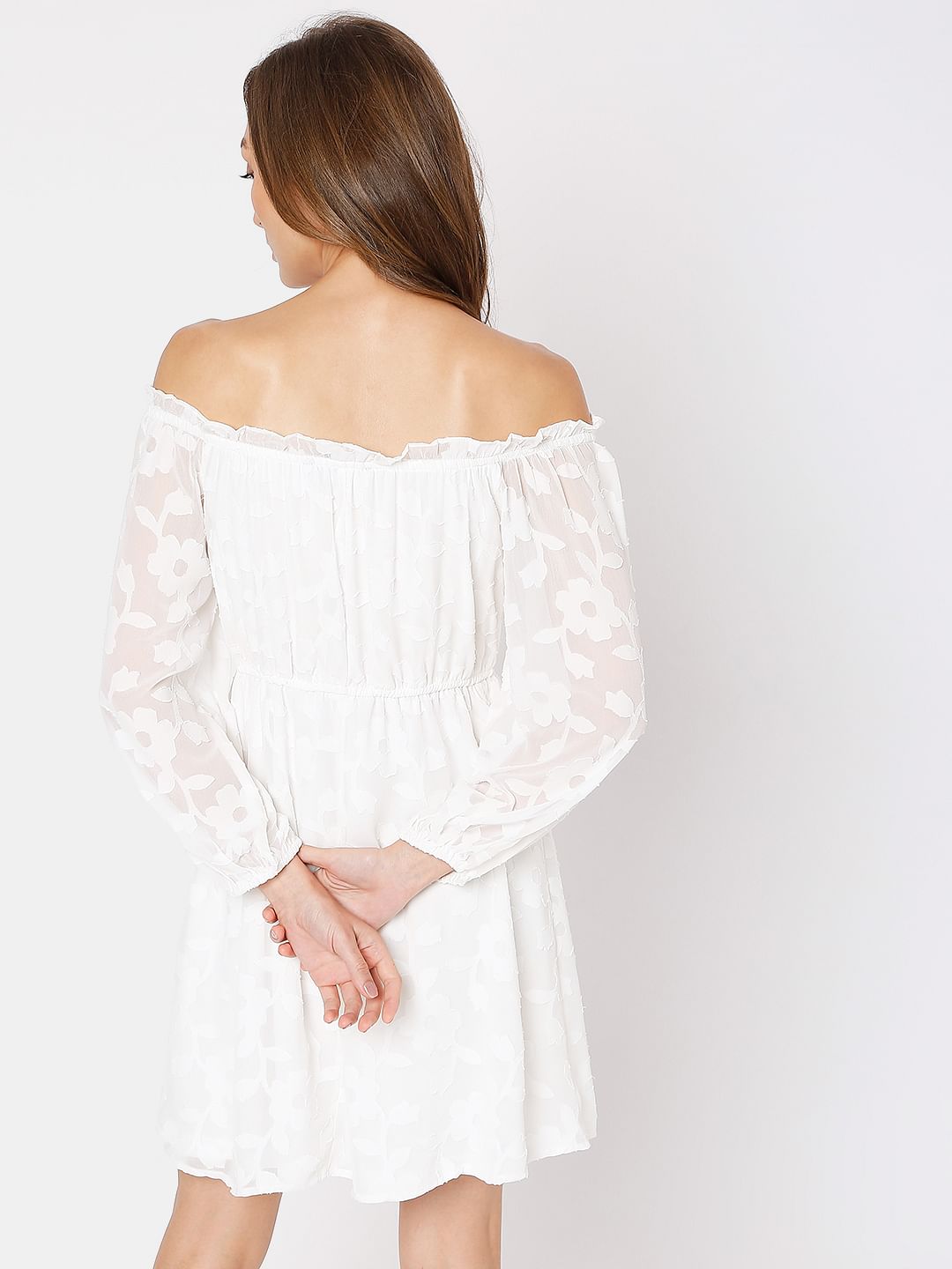 White Floral Off-Shoulder Dress