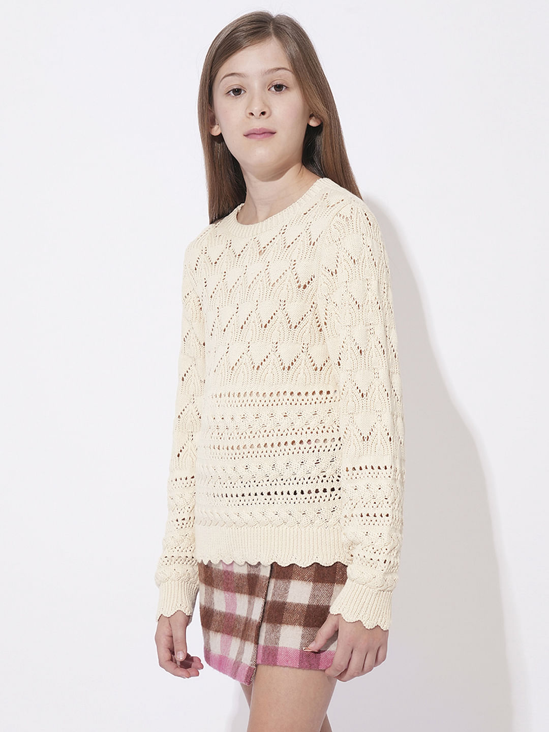 Girls Beige Knit Pullover