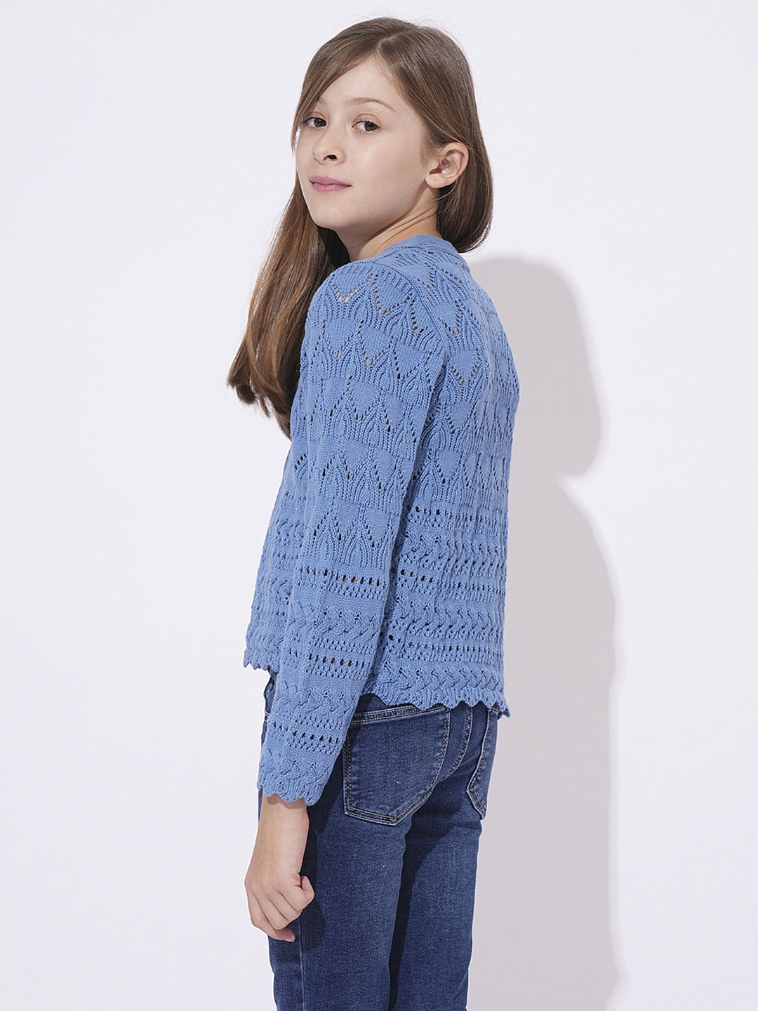 Girls Blue V-Neck Cardigan